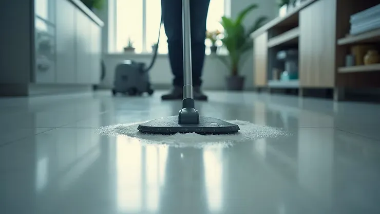Professionele schoonmaakmachine op houten vloer